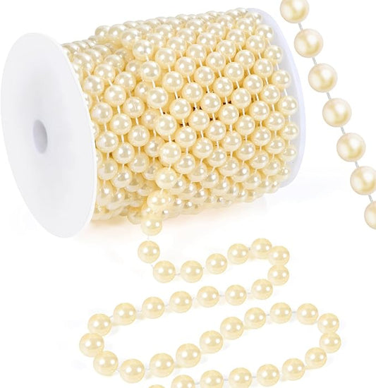 33 Feet Faux Pearl Garland, 10mm Pearl String Roll Strands, Extended String of Pearls Garland for Christmas Tree Wedding Party Decoration Centerpieces Flowers DIY Crafts (Ivory)
