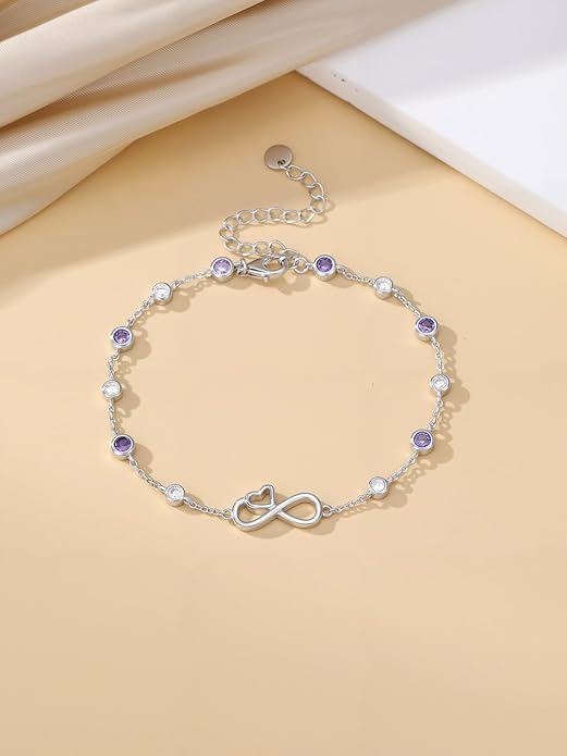 Infinity Love Heart/Claddagh Bracelet for Women 925 Sterling Silver Charm Link Bracelet Adjustable Valentine’s Day Jewelry Gift for Her