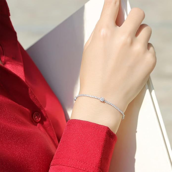 14K White Gold Over S925 Sterling Silver Intertwined Bracelet for Women with 1ct Round/Emerald Cut VS2 G-color Diamond, Simple and Sophisticated Present