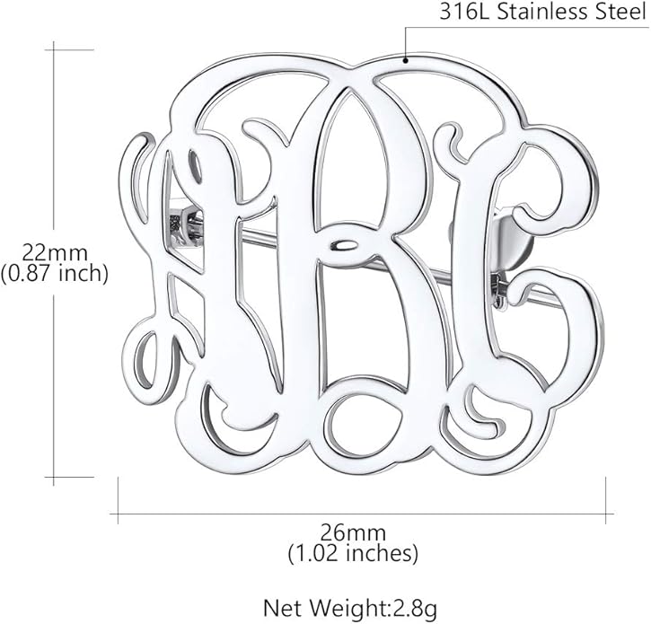 Custom4U Custom Name Pin Personalized Brooch Pins for Women Men Stainless Steel Name Tag with Letters/Initials - Silver/Gold/RoseGold/Black Customized Jewelry Gifts for Birthday Wedding Business Party