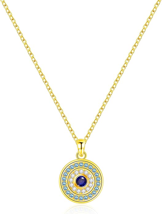 White Gold 14K Gold Plated Necklaces for Women Evil Eye Necklace for Women Girls Evil Eye Hamsa Hand of Fatima Pendant Necklace Good Luck Necklace Jewelry