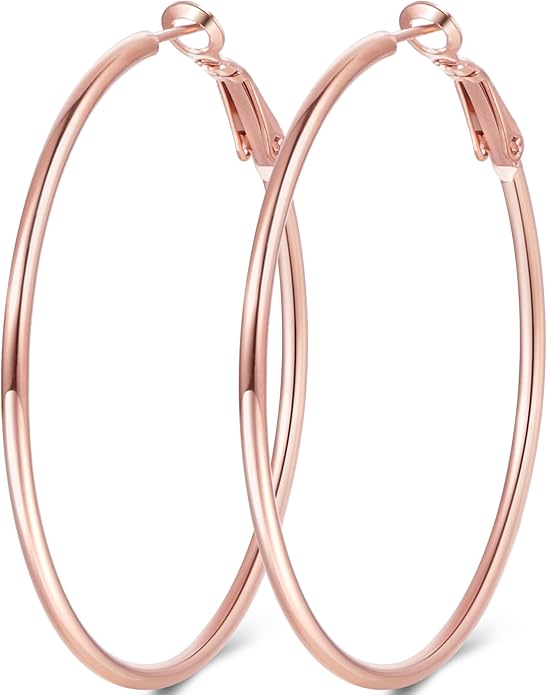 Jewlpire 14K Gold Plated 925 Sterling Sliver Post Hoop Earrings, 2MM Thick Hoop earrings Lightweight Large Hoop Earrings for Women Trendy 20/30/40/50/60/70mm