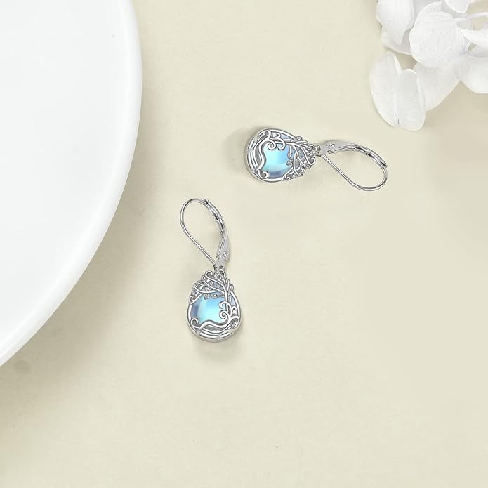 Moonstone Filigree Drop Dangle Teardrop Earrings 925 Sterling Silver Moonstone Leverback Earrings for Women Jewelry Gifts
