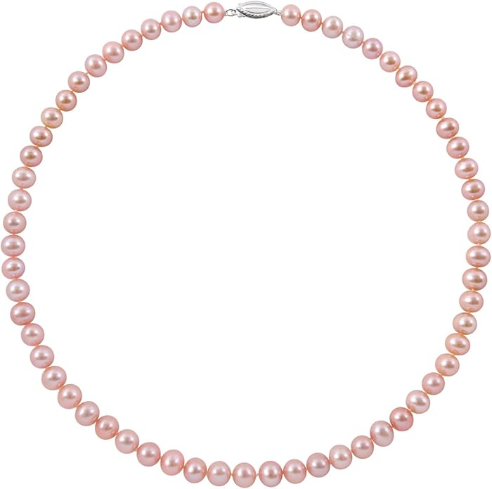 Belacqua Natural Cultured Freshwater Pearl Strand Necklace in Sterling Silver, Size 5.5-9.5mm, Length-16 to 36 Inches, Clasp-Fishhook, Jewelry for Women, Gift Box Included