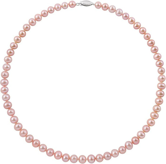 Belacqua Natural Cultured Freshwater Pearl Strand Necklace in Sterling Silver, Size 5.5-9.5mm, Length-16 to 36 Inches, Clasp-Fishhook, Jewelry for Women, Gift Box Included