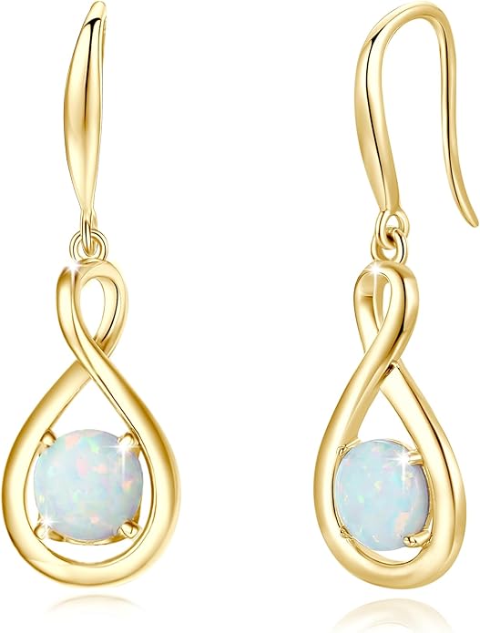 FANCIME Dangle Drop Earrings 925 Sterling Silver Dainty Infinity Round Gemstone Birthstone Jewelry Birthday Gifts for Her Women