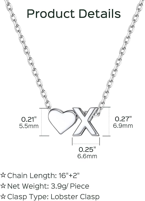 ChicSilver 925 Sterling Silver Heart Initial Necklaces for Women -Dainty Personalized Heart Pendant Letter Alphabet Necklace for Women