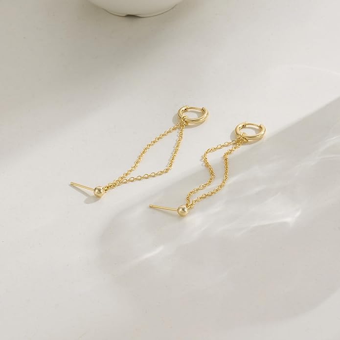 Freekiss Gold Chain Studs Earrings for Women Trendy: Hypoallergenic 14K Gold Plated Dangle Earrings Dainty Small Long Chain Earring Set Fashion Gold Jewelry for Women
