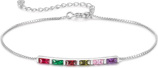 925 Sterling Silver Personalized Mom Birthstone Bracelets for Women — Custom Adjustable Dainty Jewelry for Mother’s Day, Birthday, Christmas Gifts for Mom Grandma Wife