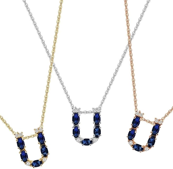 Albert Hern Blue Sapphire Initial Necklace With Diamonds & 18K Gold Chain | Irresistible Letter Pendants Jewelry | Perfect Valentine’s Day, Anniversary & Birthday Gift
