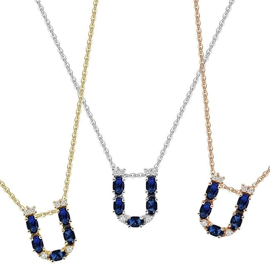 Albert Hern Blue Sapphire Initial Necklace With Diamonds & 18K Gold Chain | Irresistible Letter Pendants Jewelry | Perfect Valentine’s Day, Anniversary & Birthday Gift