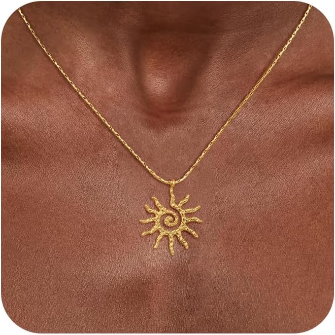CHESKY Layered Necklaces for Women Trendy, Dainty 14k Gold Plated Pendant Necklace Layering Necklace for Women Non Tarnish Hypoallergenic Sun Gold Necklace Stack Gold Jewelry for Women Gifts