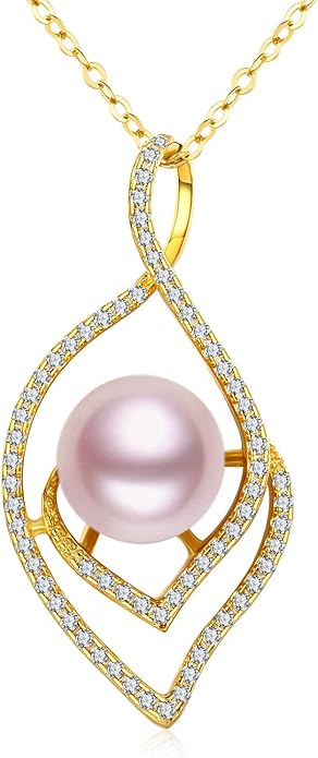 CHAULRI 9-10mm Genuine Freshwater Cultured Pearl Pendant Necklace w/Adjustable Chain - Jewelry Gifts for Women
