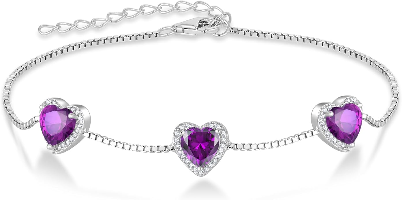 Love Heart Bracelet 925 Sterling Silver Halo Heart Birthstone Bracelet Jewelry Gifts for Women