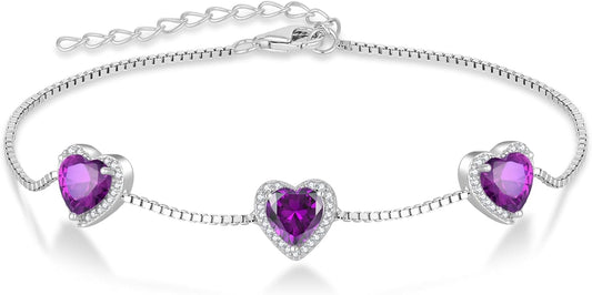 Love Heart Bracelet 925 Sterling Silver Halo Heart Birthstone Bracelet Jewelry Gifts for Women