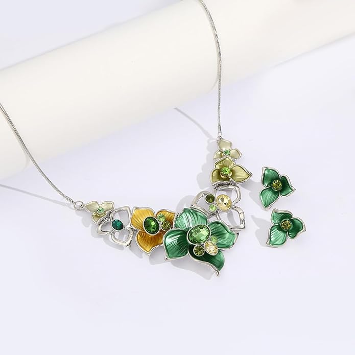 Vintage Chunky Statement Jewelry Set Retro Leaf Floral Geometric Bohemian Boho Bib Necklace Earring Set Fashion Costume Jewelry for Women Girls Wedding Party Prom Unique Gift