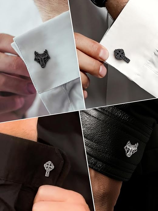 FaithHeart Mens Cufflinks, Norse Viking Tuxedo Shirt Cuff Links, Stainless Steel Cuff Links and Shirt Studs, Gift Box
