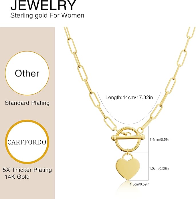 Gold Plated Necklaces for Women - Dainty Layered 14K Gold Plated Stack Paperclip Rope Cuban Toggle Link Chain Choker Necklace Set Chunky Trendy Jewelry Gift