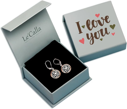 LeCalla 925 Sterling Silver Leverback Drop Earrings | Lightweight Celtic-Knot Filigree Heart Teardrop Dangle Earring for Women's Gift for Her