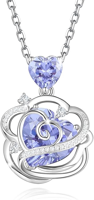 FANCIME Thornless Pulse Birthstone Necklace for Women Sterling Silver Rose Pendant Fine Jewelry Gemstone Birthday Valentines Day Gifts for Wife Her
