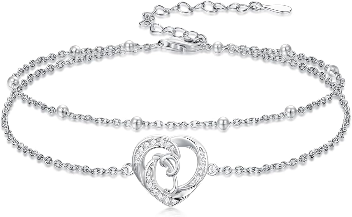 Dorunmo Initial Anklet 925 Sterling Silver Letter A-Z Layered Heart Anklet Beach Jewelry Birthday Gifts for Women