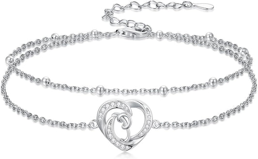 Dorunmo Initial Anklet 925 Sterling Silver Letter A-Z Layered Heart Anklet Beach Jewelry Birthday Gifts for Women