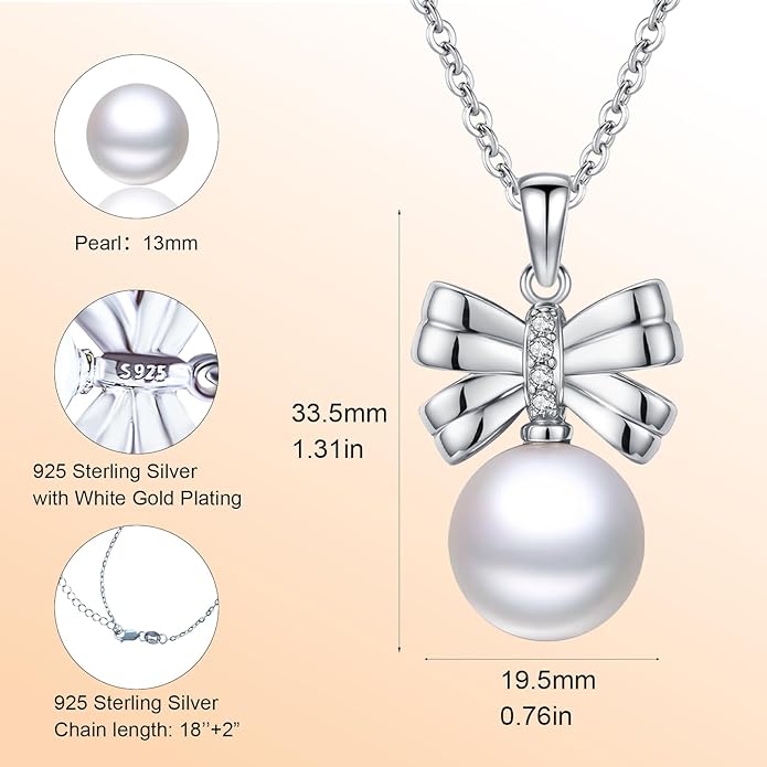 Sebina Pearl Pendant Necklace for Women,925 Sterling Silver Pendant Jewelry,Anniversary Christmas Birthday Valentines Gifts for Wife, Mom, Dauhter, Girlfriend,Her