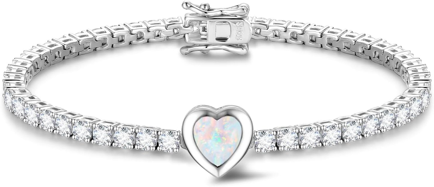 FANCIME 7mm Heart Birthstone Tennis Bracelet for Women Fine Jewelry Wedding Bridal Prom Birthday Gift for Women Her, Length 7 Inch