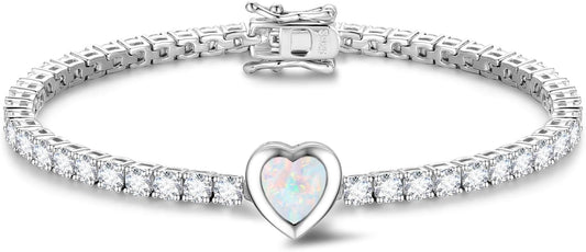 FANCIME 7mm Heart Birthstone Tennis Bracelet for Women Fine Jewelry Wedding Bridal Prom Birthday Gift for Women Her, Length 7 Inch