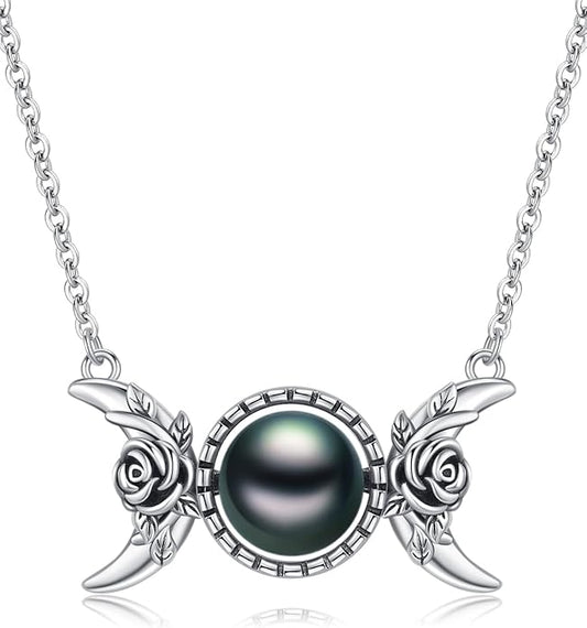 KANNSOAR Tahitian Black Pearl 18K White Gold Plated Sterling Silver Pendant Necklace for Wedding Birthday Anniversary Valentines Day Christmas Pearl Jewelry Gift for Women Wife Mom Lover Girlfriend