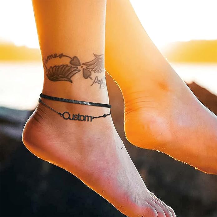 U7 Custom Layered Ankle Bracelets for Women Stainless Steel Bead/Cuban/Figaro/Rope/Wheat Chain Anklet Waterproof Anklet Jewelry for Beach Vacation