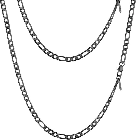 PROSTEEL 316L Stainless Steel Figaro Cuban Chain Necklace for Men, Black/18K Real Gold Plated, 4/5/6/7.5/9/10/13mm, 14inch-30inch, Come with Box