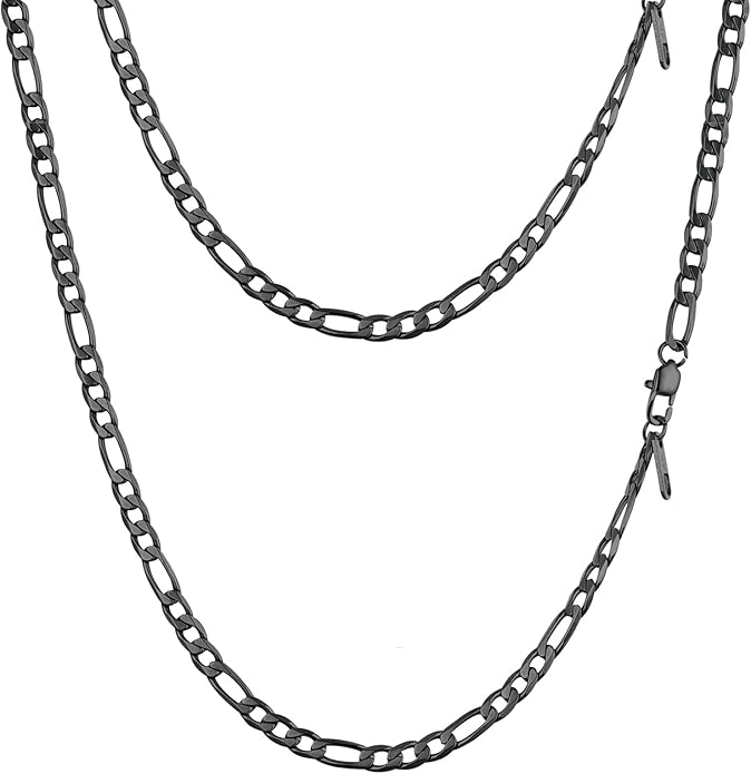 PROSTEEL 316L Stainless Steel Figaro Cuban Chain Necklace for Men, Black/18K Real Gold Plated, 4/5/6/7.5/9/10/13mm, 14inch-30inch, Come with Box
