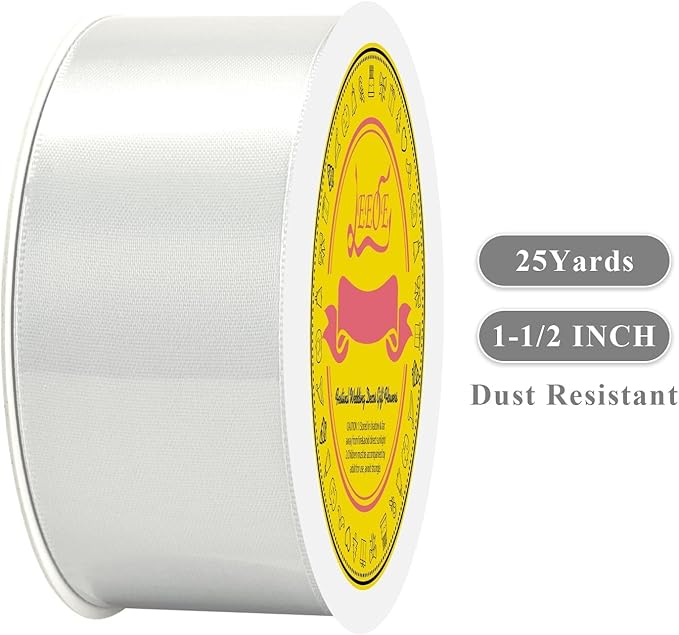 LEEQE Double Face Off White Satin Ribbon 1-1/2 inch X 25 Yards Polyester Off White Ribbon for Gift Wrapping Very Suitable for Weddings Party Hair Bow Invitation Decorations and More