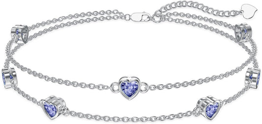 Dorunmo Heart Birthstone Anklet Bracelets for Women 925 Sterling Silver Birthday Jewelry Best Mother's Day for Women Wife