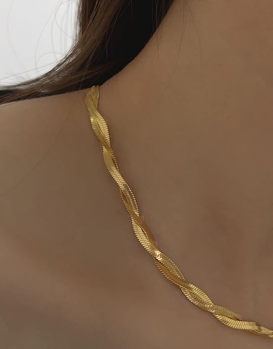 CHESKY 14K Gold/Silver Plated Snake Chain Necklace Herringbone Necklace Gold Choker Necklaces for Women Gifts Jewelry 1.5/3/5MM(W) 14"/16"(L)