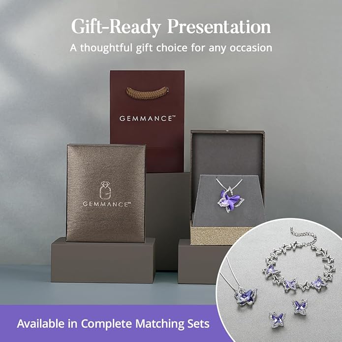 Gift Butterfly Birthstone Crystal Necklace, Silver Tone with 18”+2” Chain, Necklace for Mother’s Day Anniversary Birthday Gifts for Women and Daughter