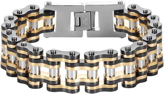 heavy-duty and sturdy men's motorcycle chain, bicycle chain, stainless steel men's bracelet, vacuum plated 14K gold electroplated black in the furnace