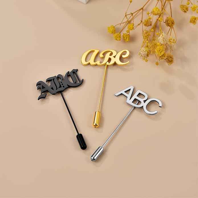 Custom4U Custom Name Pin Personalized Brooch Pins for Women Men Stainless Steel Name Tag with Letters/Initials - Silver/Gold/RoseGold/Black Customized Jewelry Gifts for Birthday Wedding Business Party