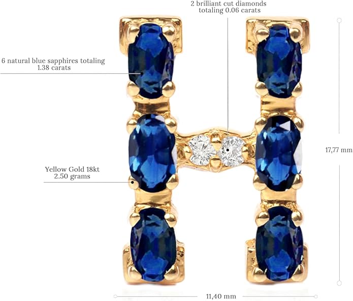 Albert Hern Blue Sapphire Initial Necklace With Diamonds & 18K Gold Chain | Irresistible Letter Pendants Jewelry | Perfect Valentine’s Day, Anniversary & Birthday Gift