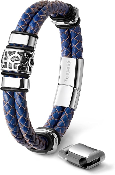 Mens Leather Bracelet Premium Leather Braided Bracelet Stainless Steel Jewelry Gift Accessories Men's Bracelet