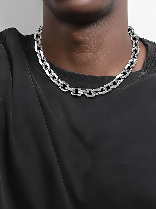 Hoyazvet Cable Chain Stainless Steel Necklace for Men Women, 3/5/8/10/13MM Width, 18K Gold Plated/Black Metal/316L Stainless Steel Sturdy Rolo Link Chain Necklace, 18-30inch Length