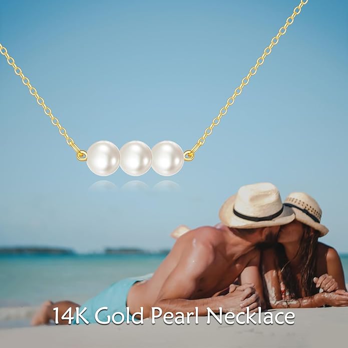 KECHO 14K Real Gold Freshwater Cultured Pearl Pendant Necklace 14K Solid Gold Jewelry Anniversary Birthday Gifts for Women