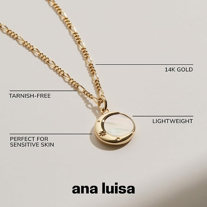 Ana Luisa Pendant Necklaces for Women - 14K Gold Plated and Silver Rhodium Necklace - Pearl, Heart, Circle, Moonstone, Gemstone, Knot Charm Styles - Hypoallergenic, Dainty, Trendy Layering Necklaces