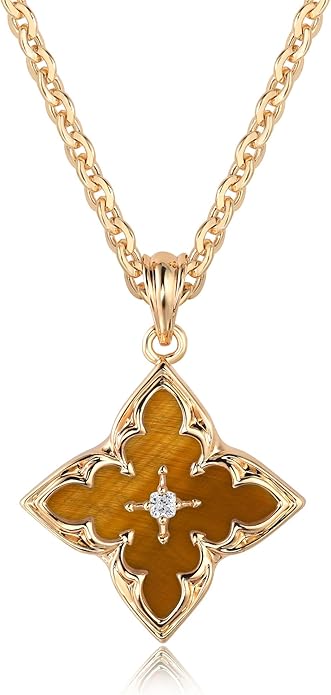 Fettero Gold Clover Necklace for Women Dainty 14K Gold Plated CZ Pendant Necklace Adjustable Chain Choker Charm Colorful Clover Pendant Lucky Necklaces for Women Jewelry