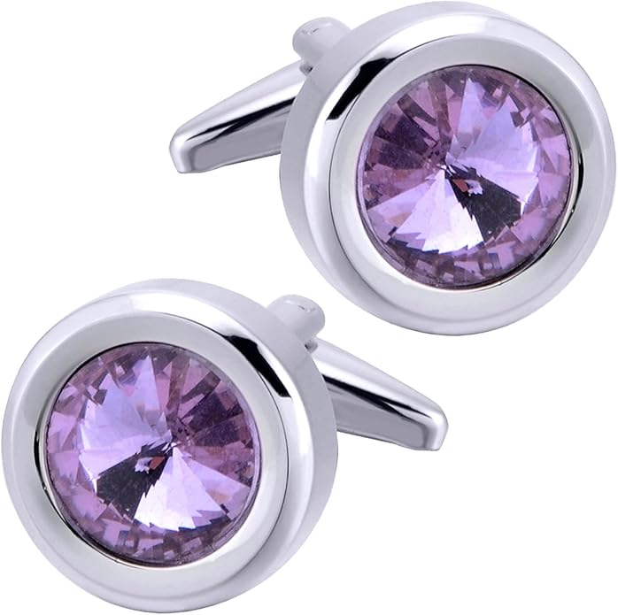 ZEEY Silver Round Crystal Gemstone Cufflinks for Men Women Classic Men's Cufflink Jewelry Set for Business Wedding Party Formal Events Daily Tuxedo Dress Shirt Accessories