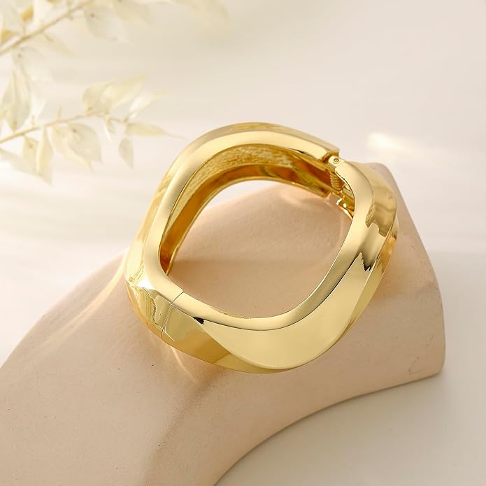 Bangle Bracelets for Women | 14K Gold Plated Trendy Wide Bracelets | Hinged Arm Cuff Bangles Chunky Bracelet for Women