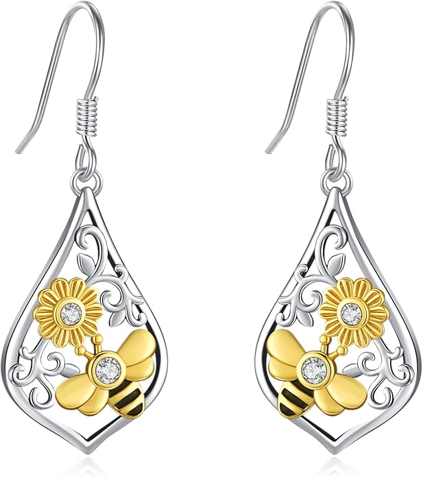 Sterling Silver Tree of Life/Flower/Bee/Animals/Cat/Hummingbird Dangle Earrings Moonstone Turquoise Drop Leverback Earrings Jewelry Gifts