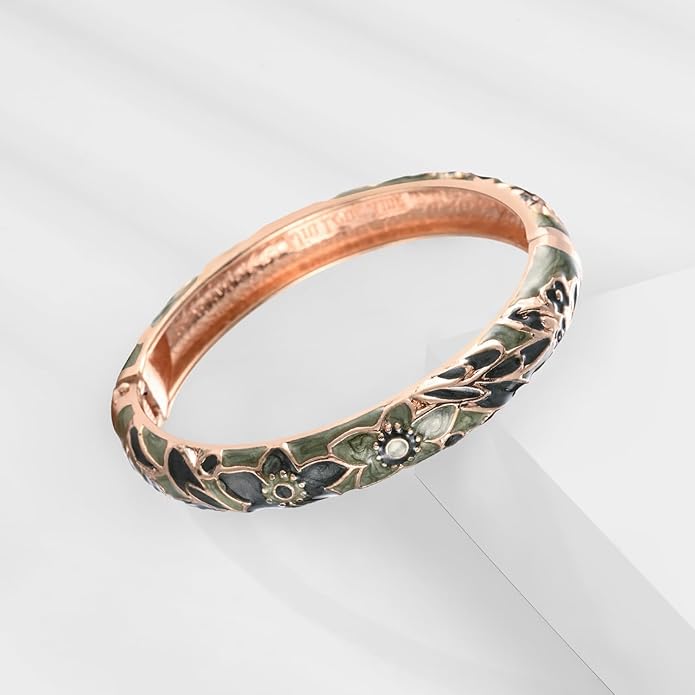 UJOY Cloisonne Bracelet Butterfly Hinge Indian Cuff Bangle Enameled Jewelry Flower Bracelets for Women Gift Box 55A114