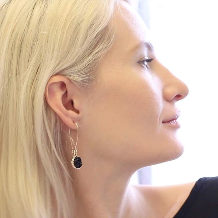 Simulated Druzy Threader Drop Earrings for Women - Gold, Silver, or Rose Gold Tone Trendy Boho Dangles with Sparkly Round Stone